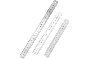 3 Pack Steel Rulers, 6,8,12 inch/15,20,30 cm Double-Sided Scale Metal Rulers Set, 7 mm Thick Steel Ruler