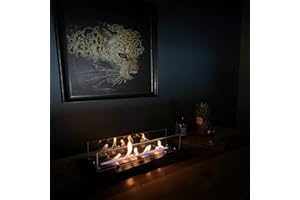 TriHome Tabletop Fire Pit, Safer Wood Walnut Table Fireplace, Portable Walnut Table Top Firepit, Patio&Backyard Decor, Bioethanol Fire Place, Outdoor, Housewarming Gift, Medium, Black