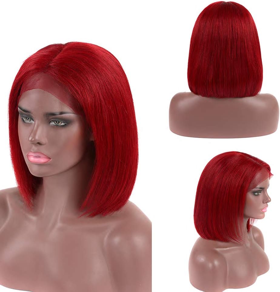 OYLOVE Hair Natural Color/Light Red/1b27 Ombre/613 Blonde Color Short Bob Wigs Brazilian Remy Hair Straight 13x4 Lace Front Human Hair Bob Wigs 150% Density (10inch, light red)