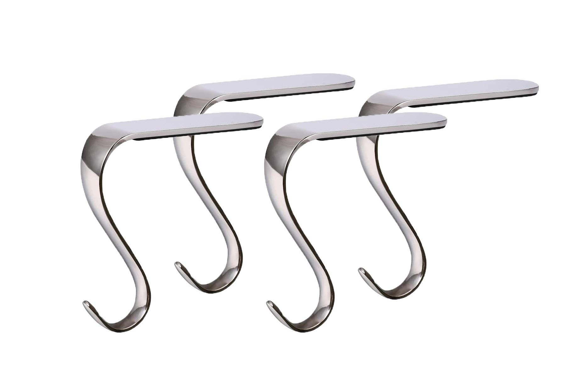 Yuokwer 4 Pack Metal Christmas Stocking Holders Hangers Shelf Fireplace Garland Mantle Grips Set Silver