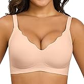 Xcutting Wavy Wireless Bras Push Up Bralette Seamless Wirefree Plunge Bra Everyday Bras for Women No Underwire Full Coverage