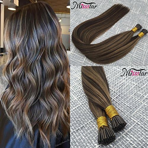 Misstar Remy 50g Straight I Tip Cold Fusion Ombre Human Hair Extensions Dark Brown mixed Chesnut Brown 1g/s 50 strands 22inch 56cm