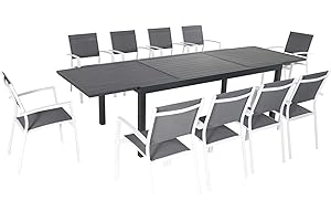 Hanover Naples 11-Piece Outdoor Dining Set with Aluminum 40" x 118" Expanding Patio Table and 10 Stackable Sling Chairs, Modern, Comfortable, and Weather-Resistant Patio Dining Set for 10