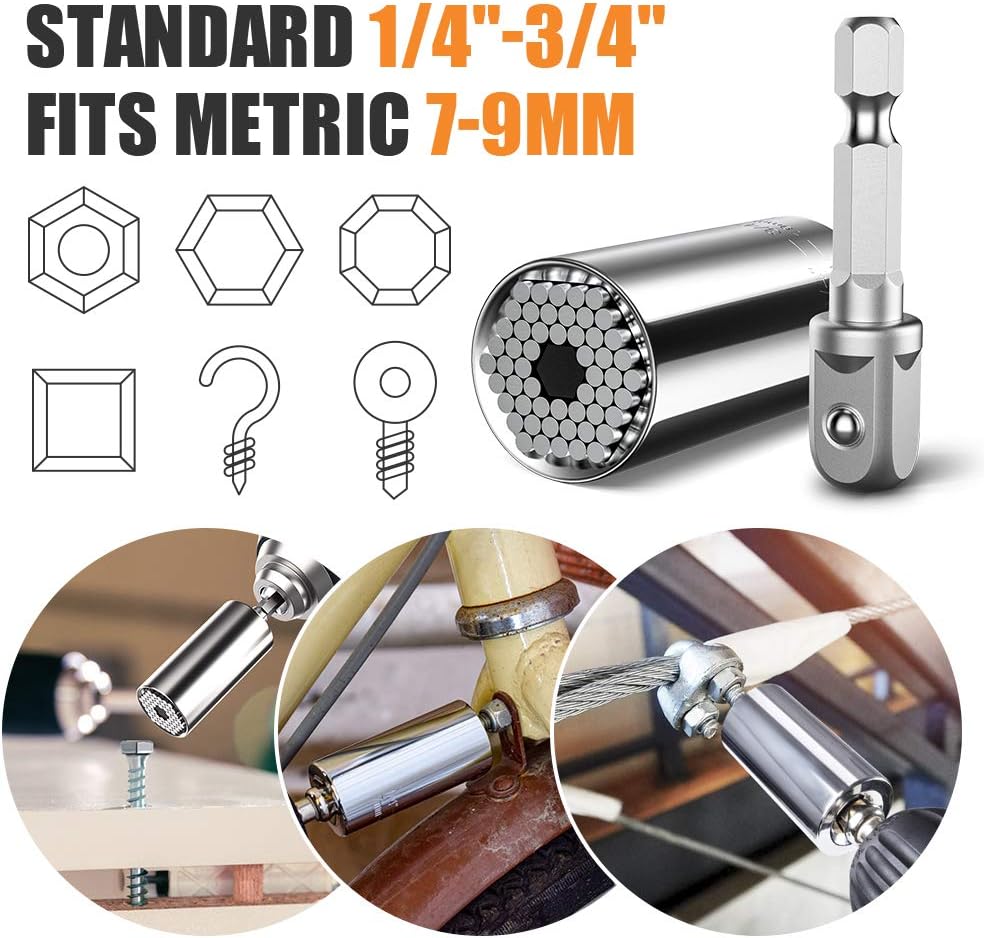 Universal Socket Gifts for Men - Multi-Function Universal Socket Wrench Sets with Power Drill Adapter, Best Unique Gadgets for Men, Handy DIY Tools for Men Women, Dad/Father, Husband, Boyfriend, Him(7-19mm) - - 