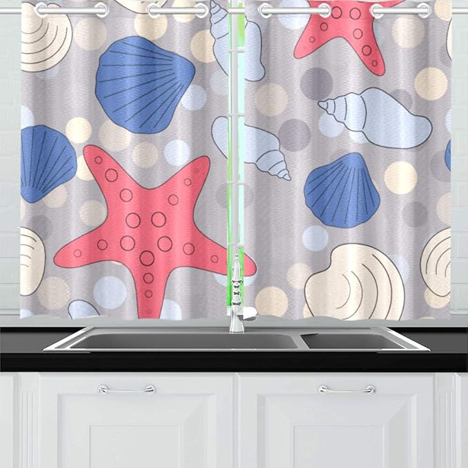 WHDKG Cortinas de Cocina Patrón de Vida Marina Abstracta Cortinas de