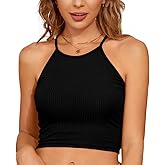 SHEKINI Women Camisole Crop Ribbed Tops Sleeveless Tanks Racerback Halter Top Spaghetti Strap Slim Stretchy Tight T Shirt
