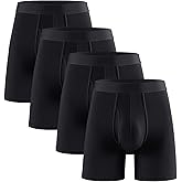 CAIMOREE 4 Pack Men's Boxer Briefs with Fly Moisture, Breathable Underwear with No Ride-Up Legs & Wide Elastic Waistband
