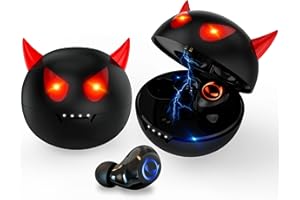 Kids Wireless Earbuds, Cute Halloween Devil Bluetooth Wireless Earphones with Mic and Charge Case, Noise Reduction, IPX5 Wate