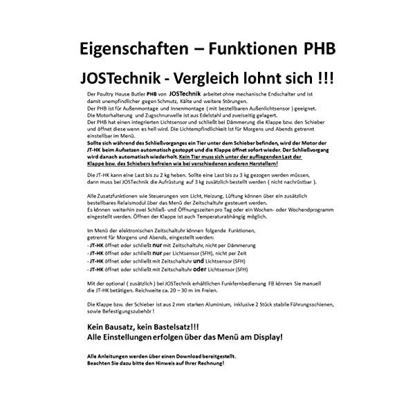 JOSTechnik Poultry House Butler PHB - apriporta per pollaio - con Chiusura per Anatre - 300 x 450 mm