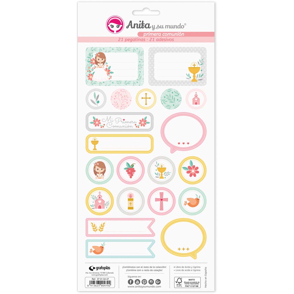 Anita and His World First Communion Girl Stickers, Pink, 15 x 32 cm, 5