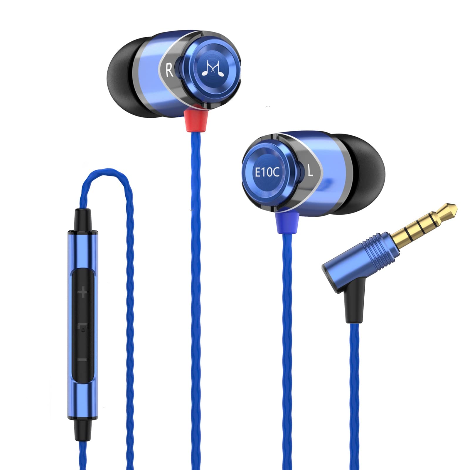 Soundmagic E10C In-Ear Isolating Earphones with Mic, High-Performance Sound, Deep Bass, Noise Isolation, Durable Metal Build, Compatible with iPhone, Android, PC, & Tablet - Black/Blue