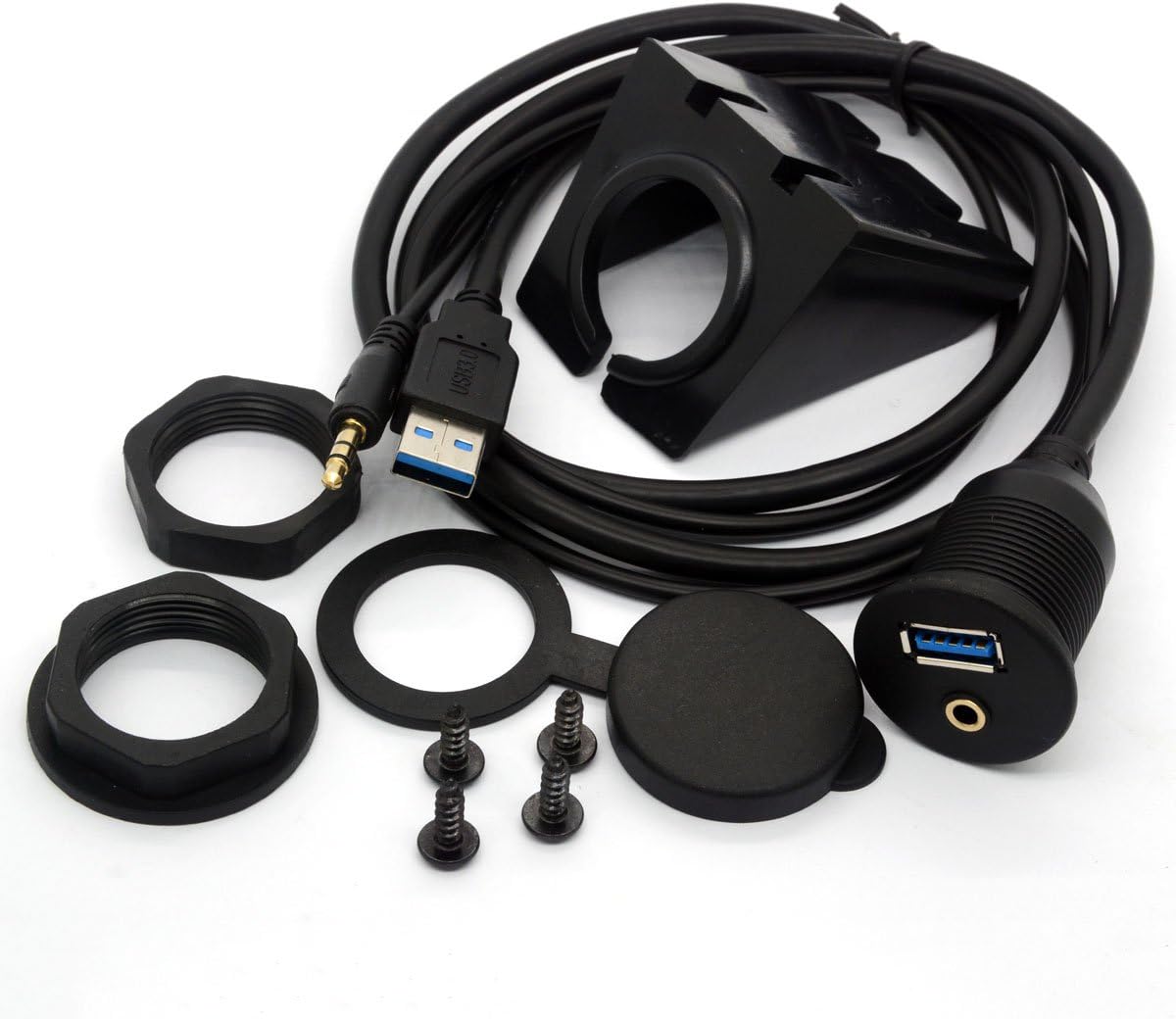 Tomost USB 3.0 Flush Mount Cable, USB 3.0 and 3.5mm Aux Extention Mount, Flush, Dash