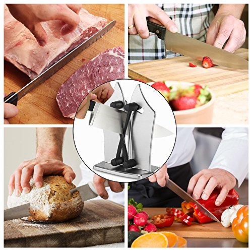 Knife Sharpener,Bavarian Edge Kitchen Knife Sharpener for Japanese Knife Beveled Standard Serrated Blades, Tungsten Carbide Kitchen Knife Sharpens for Hones, Polishes - Silver by BLENDX - Thumbnail 5