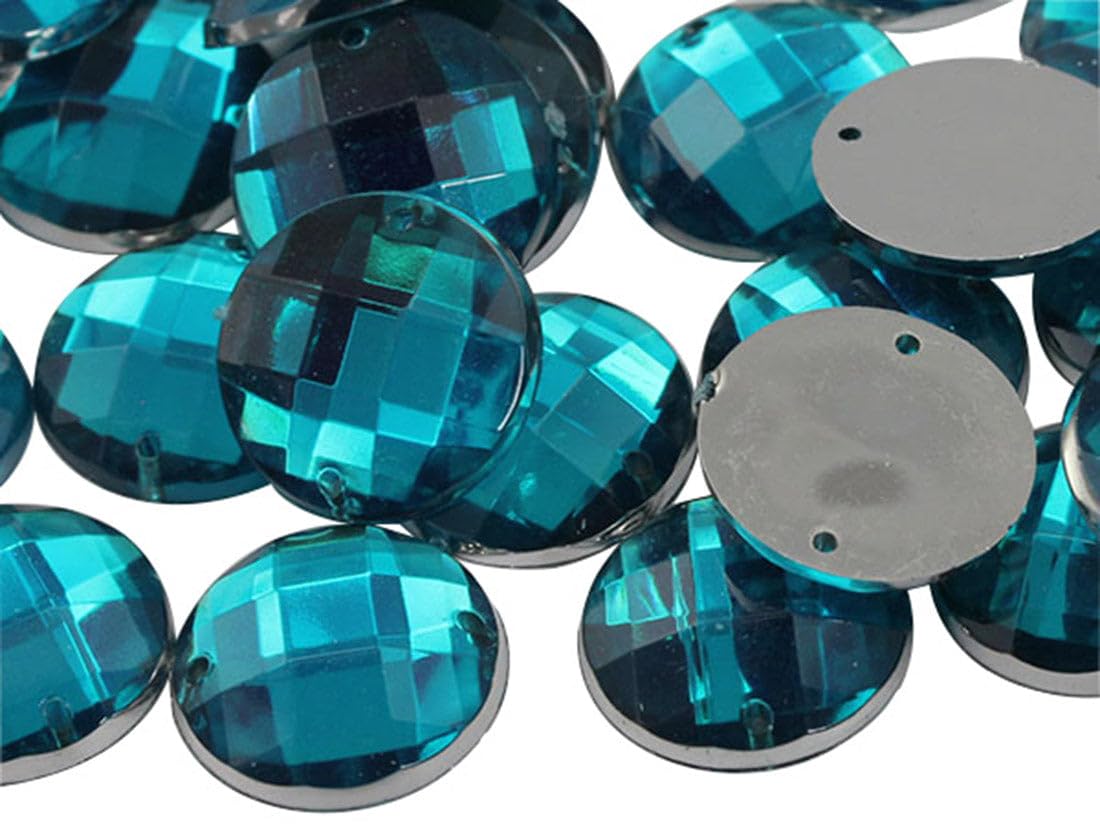 Allstarco 12mm Blue Aqua CH24 Flat Back Sew On Round Beads Acrylic Rhinestones Sewing Plastic Gems with Holes for Jewelry, Clothes, Garment Embelishments, Shoes, Cosplays, Crafts 60 Pieces — image 1