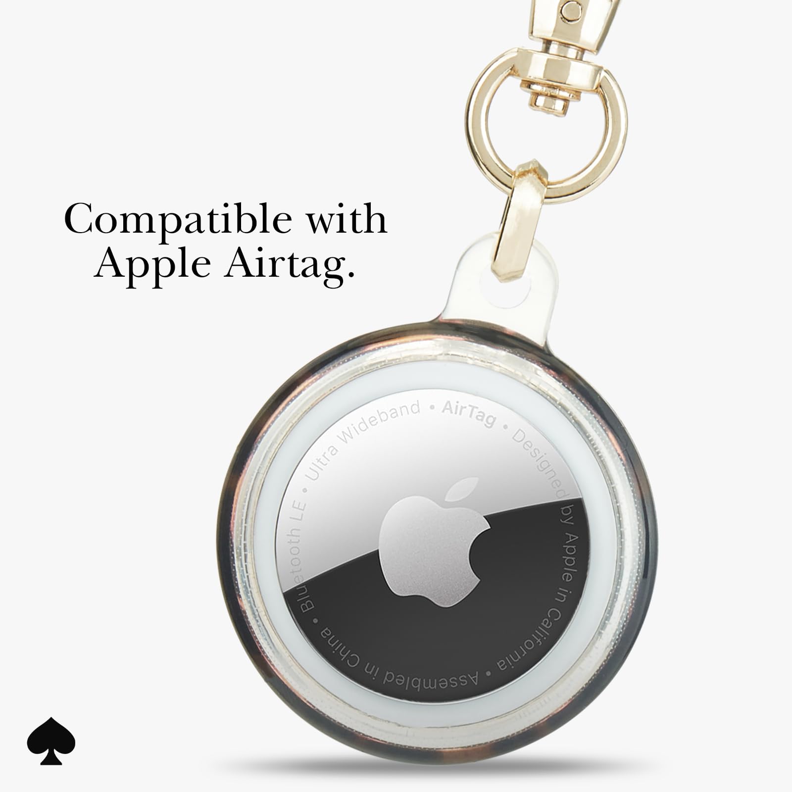 Kate Spade New York AirTag Holder with Gold Ring Clip - Protective Case for Apple AirTag - Tortoiseshell