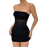 SOLY HUX Women's Mesh Strapless Bodycon Mini Dresses Ruched Sleeveless Party Night Out Dress