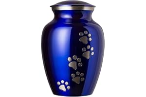 Best Friend Services Pet Urn - Ottillie Paws Legacy Memorial Pet Cremation Urns for Dogs and Cats Ashes Hand Carved Brass Memory Keepsake Urn (Medium, Pure Blue, Vertical Pewter Paws)