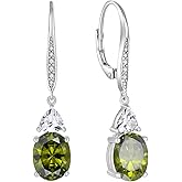 Rocayi Oval Dangle Drop Earrings for Women 925 Sterling Silver Leverback Earrings Birthstone Jewelry Gifts for Her