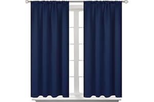 BGment Blackout Curtains for Bedroom 45 Inch Length - Room Darkening Drapes Thermal Insulated with Rod Pocket for Short Living Room Kitchen Bathroom Window, 42 x 45 Inch, 2 Panels, Navy Blue