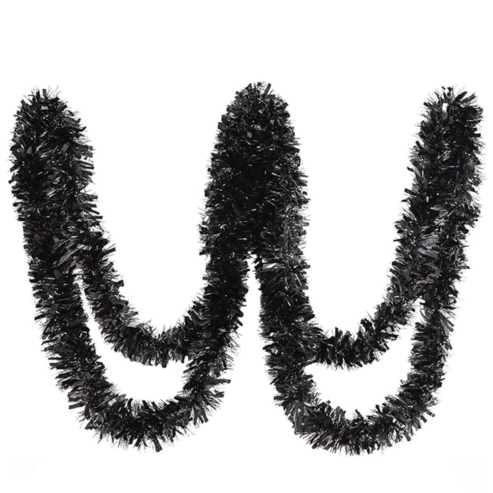 10 Meters Black Christmas Tinsel Garland, Christmas Chunky Tinsels for Christmas Tree Halloween Home Party Office Decoration