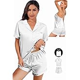 WJing Yi Jia 3Pcs Silk Pajamas Set for Women XS-4XL Satin Pajama Lingerie Pjs Cami Tops Silky Pj Sets Sleepwear Nightwear