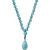 MINACHI Created Turquoise Long Necklace, Irregular Shape Beads, Bohemian Vintage Ethnic Style Jewelry for Women
