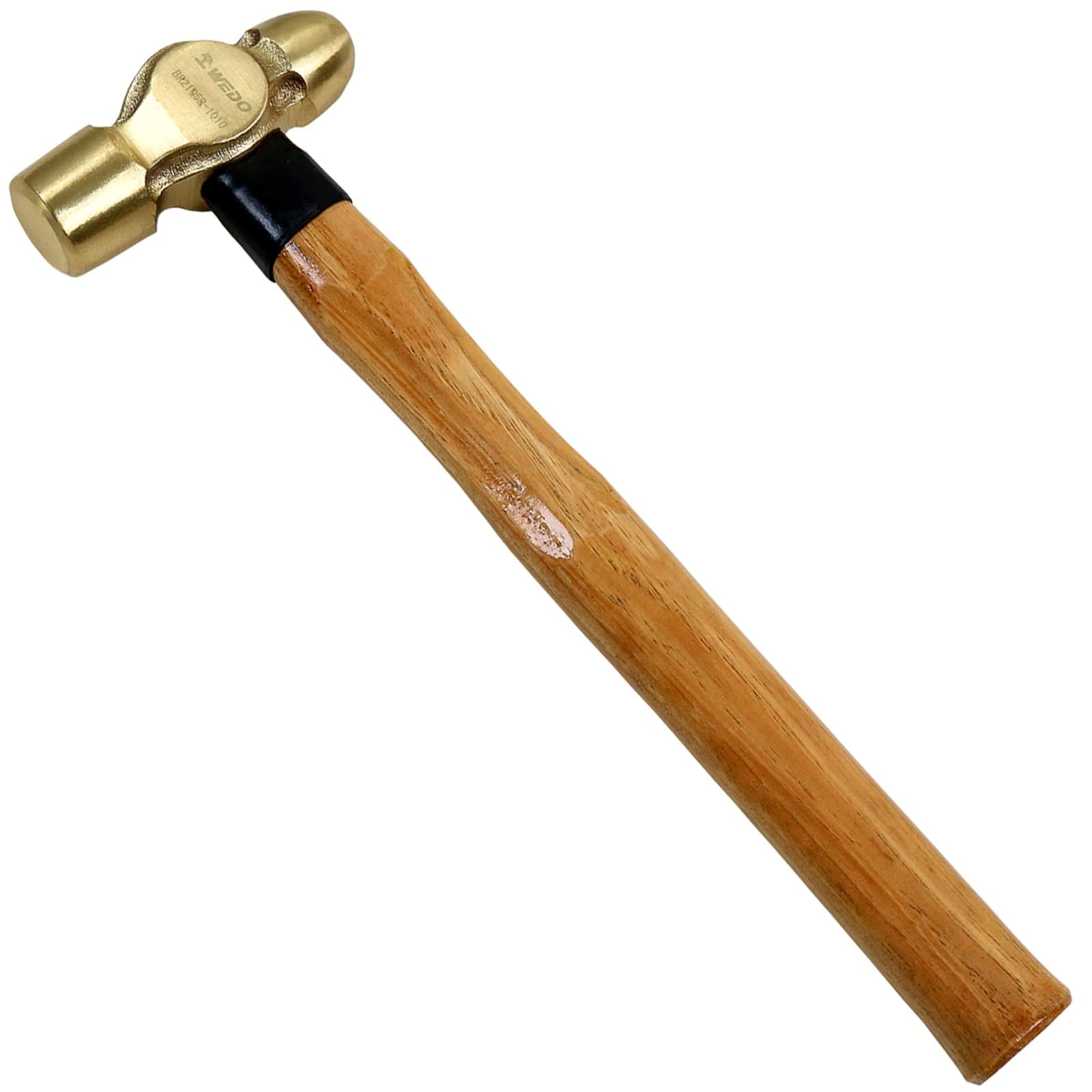 WEDO Brass Ball Peen Hammer 2-1/2lb(1125g), Ball Pein Hammer with Wooden Handle, Length 365mm(14"), Die-Forged, Corrosion Resistant, DIN Standard