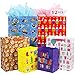 FZOPO Kids Birthday Gift Bag Assortment, Heavy Duty Paper Gift Bags, Red, Blue, Purple, Yellow, Brown, Pack of 12 Small, Medium, Extra Large Bags for Birthdays, Kid Party, Childrens Day