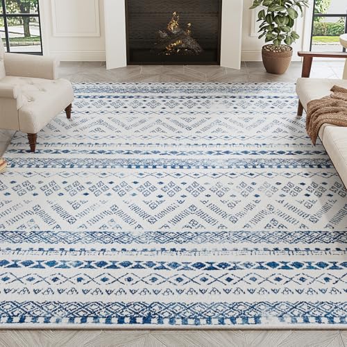 Photo 1 of PADOOR 8x10 Rugs for Living Room Non Slip Geometric Machine Washable Rugs Neutral Area-Rugs 8x10 Modern Ultra Thin Carpet for Bedroom Dining Room, No Shedding Office Rug, Blue Rug