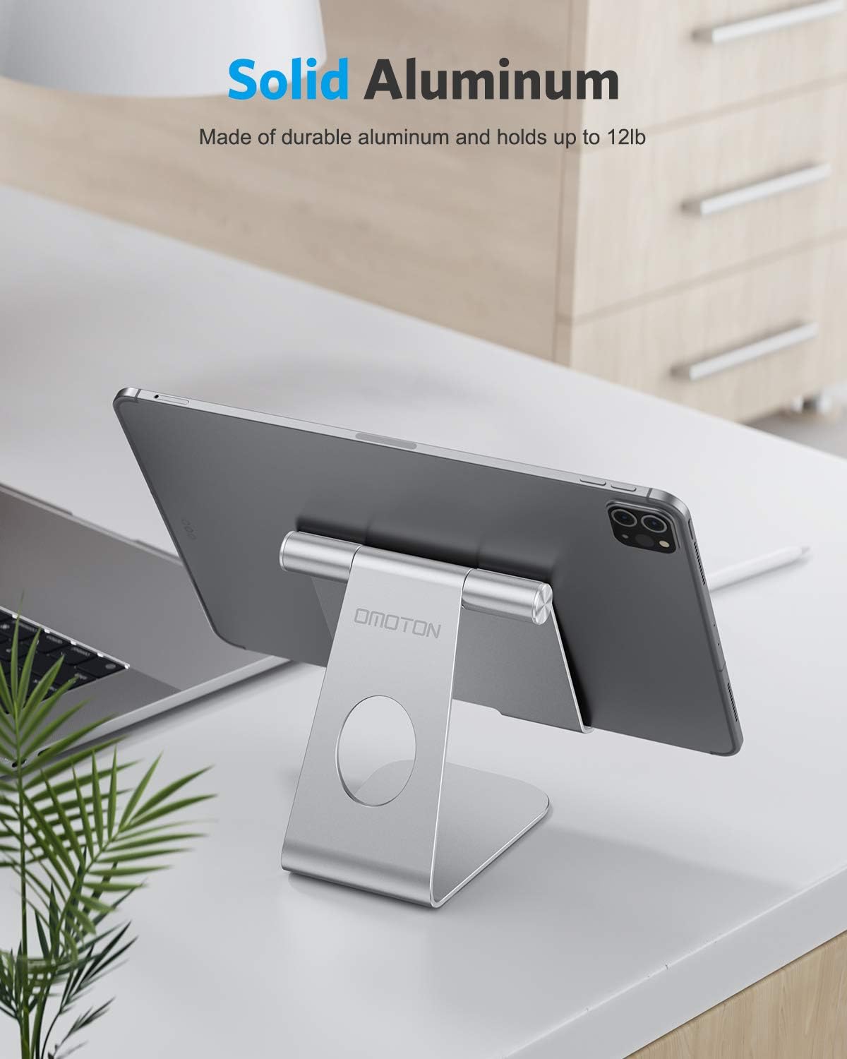 Tablet Stand Holder Adjustable, OMOTON T1 iPad Stand, Desktop Aluminum Tablet Dock Cradle Compatible with iPad Air 4/Mini, New iPad 10.2/9.7, iPad Pro 11/12.9, Samsung, Nintendo and More, Silver: Computers & Accessories