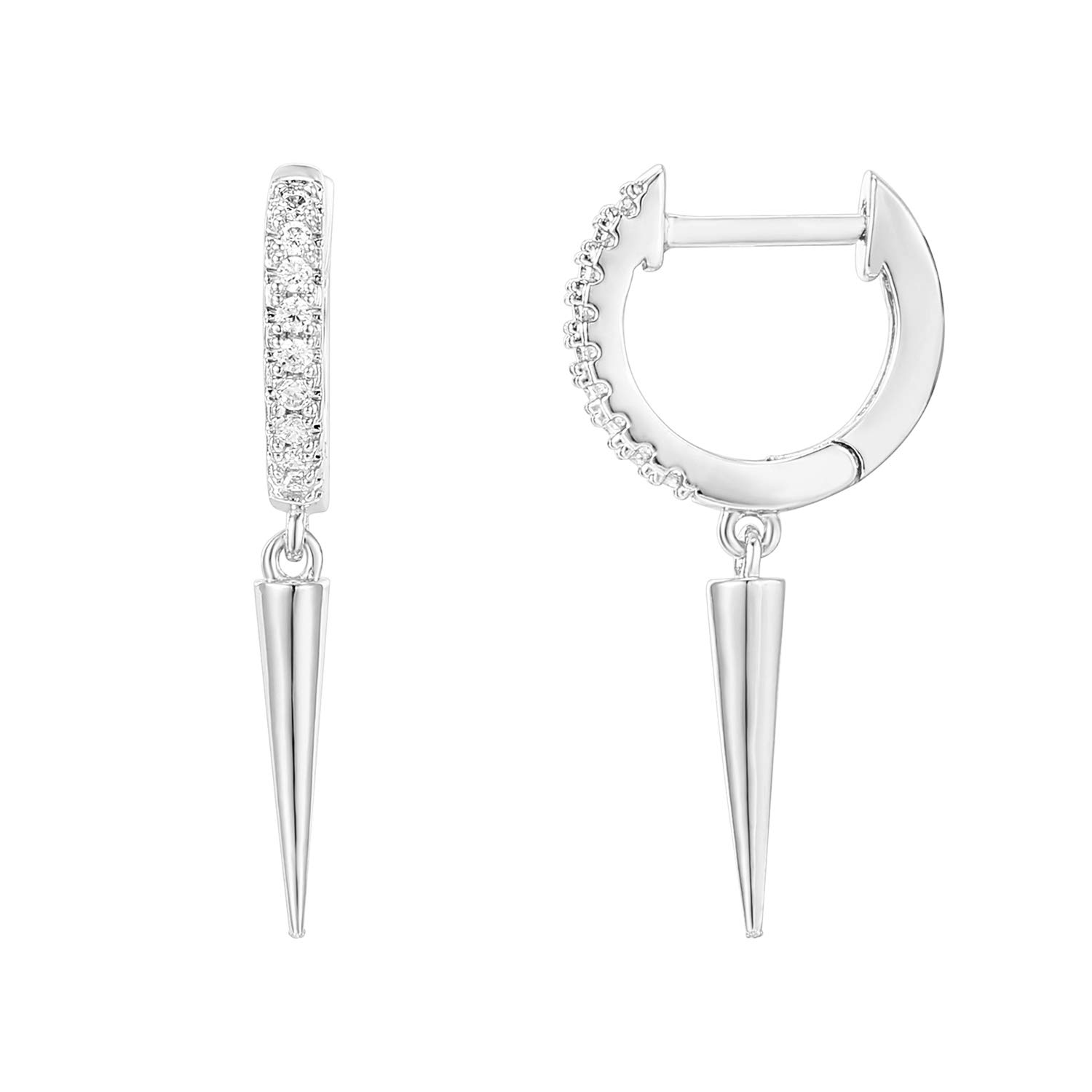 PAVOI 14K White Gold Plated S925 Sterling Silver Post Drop/Dangle Huggie Earrings for Women | Dainty Awl Earrings