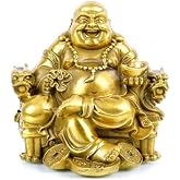 WEALTHCOMING Fengshui Decor Laughing Buddha Statue for Lucky &amp; Happiness, God of Wealth Statue,Brass Buddhist Statues and Sculptures Home Decor Congratulatory Gifts (X-Large)