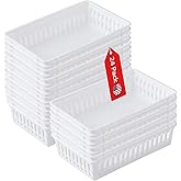 Tribello Plastic Bin Baskets for Organizing, White Storage Tray, Rectangle 9 x 6 x 2 - Pack of 24 - Made in USA (24 Pack)
