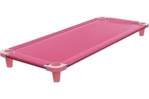 Acrimet Nap Cot for Kids, Portable Toddler Child Bed, Stackable, 52" L (Stainless Steel Tubes) (Pink Breathable Mesh Fabric - Pink Feet) (1 Pack)