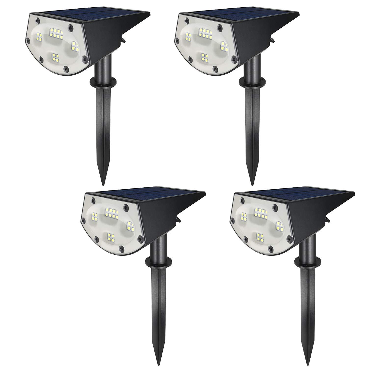 WBM Smart 20 LEDs Solar Landscape Spotlights, IP67 Waterproof, 2-in-1 Wireless Outdoor Security Lights for Yard Garden Driveway Porch Walkway Pool Patio, 4 Pack