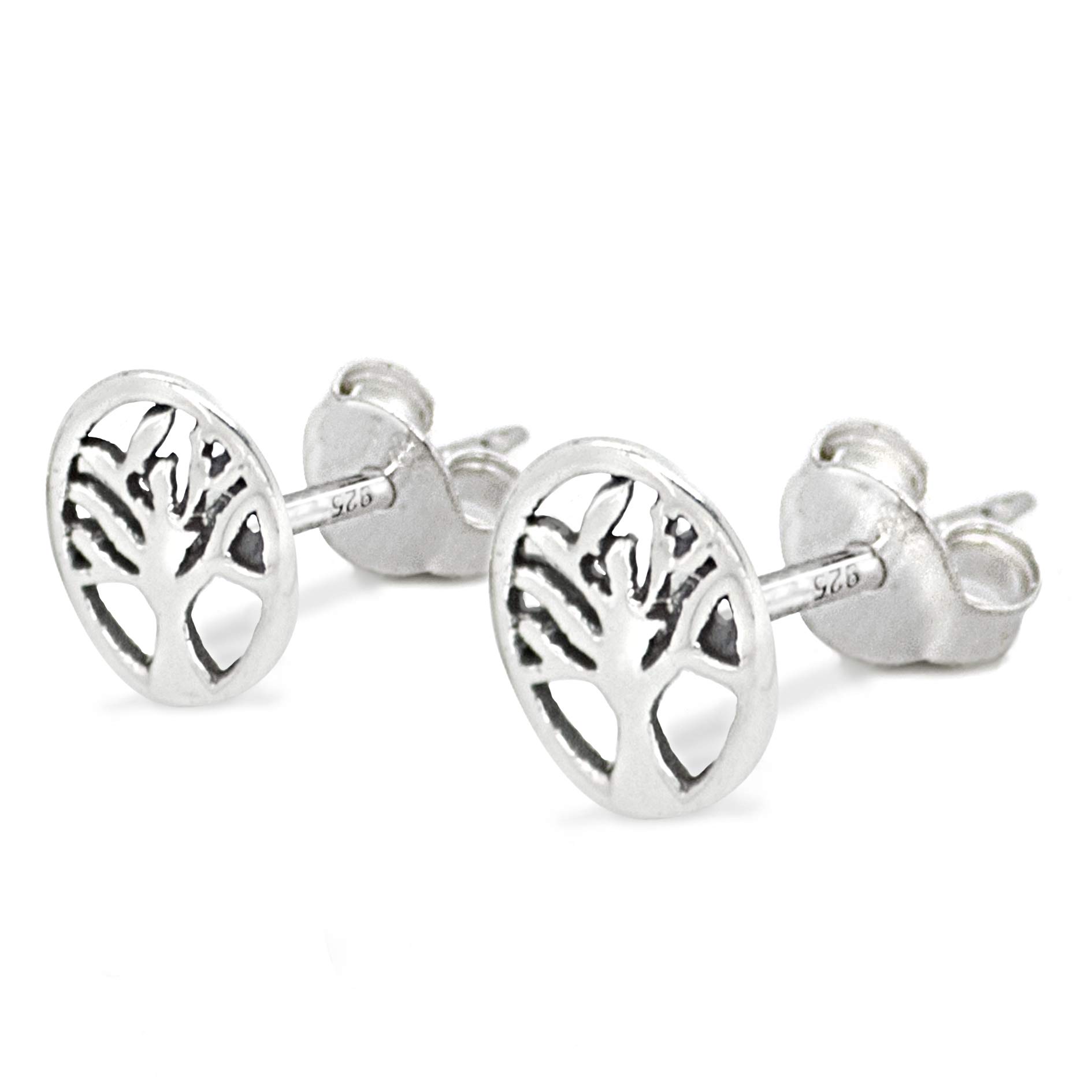 Tree of Life Stud Earrings in Nickel-Free 925 Sterling Silver with Butterfly Fastening