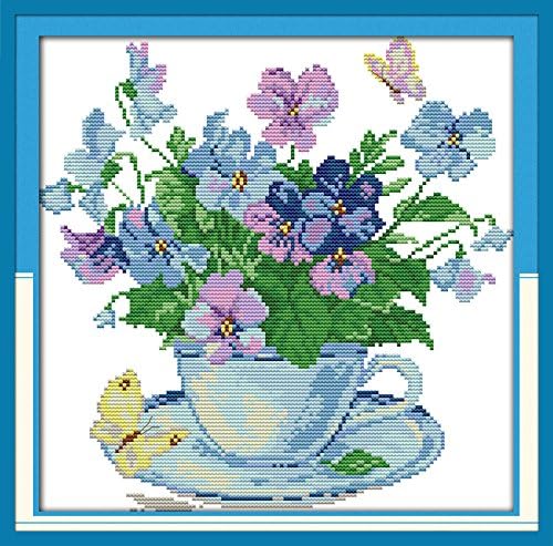 Stamped Cross Stitch Kits 14CT Pre-Printed Painting Cross Stiching DIY Art Crafts & Sewing Needlepoints Kit for Home Decor (Morning Flower)