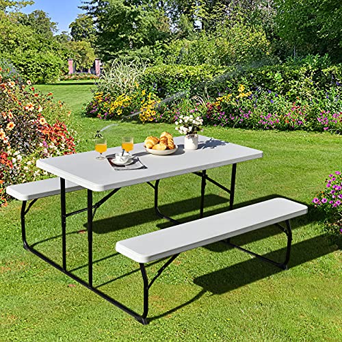 Giantex Folding Picnic Table Bench Set, Outdoor Dining Table Set, Large