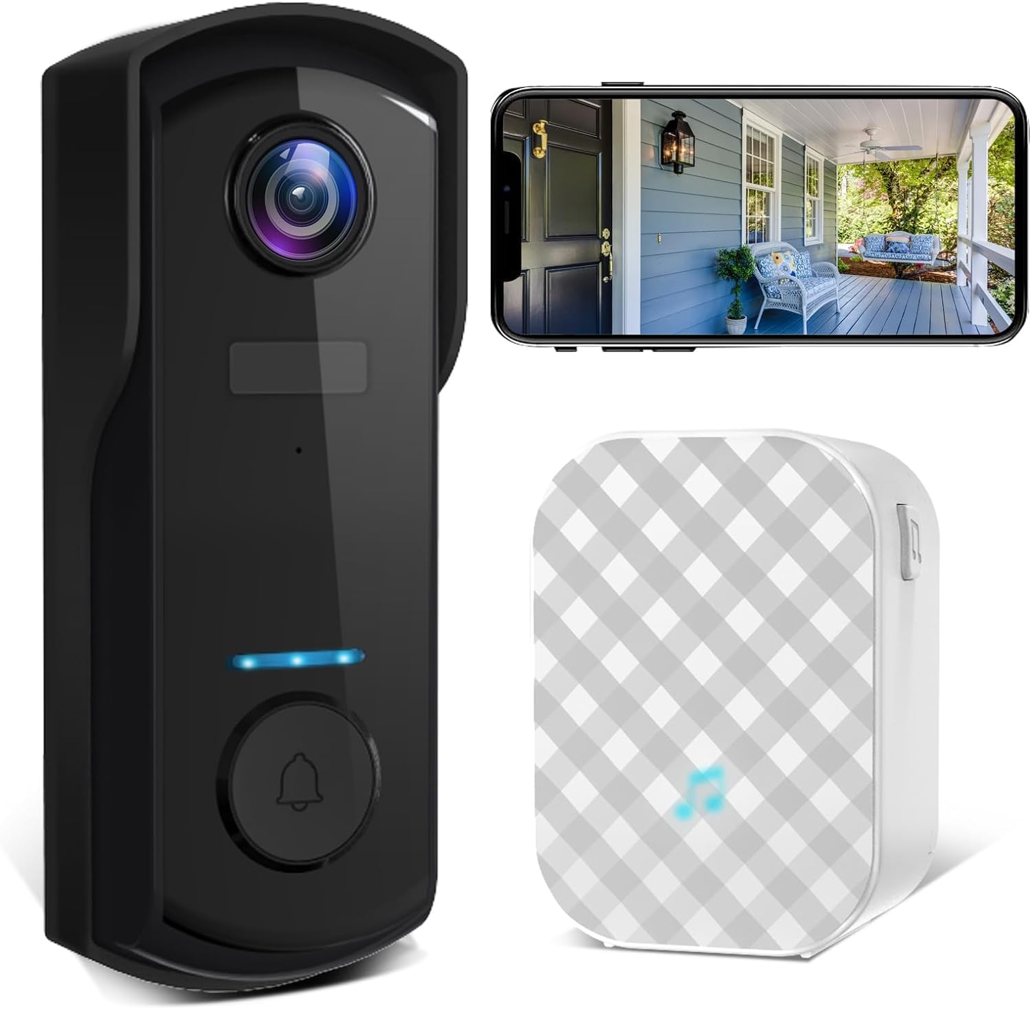UCOCARE Wireless Video Doorbell Camera with Chime, 2K/4MP Camera Doorbell WiFi, AI Motion Detection, Voice Changer/Message, 2-Way Audio, Night Vision, 10000mAh Battery, IP66, Support SD/Cloud Storage