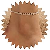 Andelaisi Boho Hippie Pearl Bead Ankle Bracelets Gold Seed Bead Ankle Bracelet White Rice Bead Anklets Minimalist Beach Anklet Foot Chain Jewelry for Women