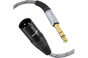 JOLGOO 1/4 Inch TRS to XLR Male Cable, Balanced 6.35mm TRS Plug to 3-pin XLR Male, Quarter inch TRS Male to XLR Male Microphone Cable, 10 Feet