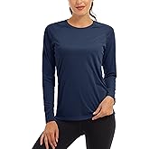 KEFITEVD Women's UPF 50+ Sun Protection Rash Guard Long Sleeve Crew Neck Quick Dry Workout Shirts for Running Yoga Swimming