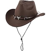 Wide Brim Cowboy Hat for Men and Women, Brown Cowboy Hatt for Men Stylish Western Hat for Parties and Outdoor Activities