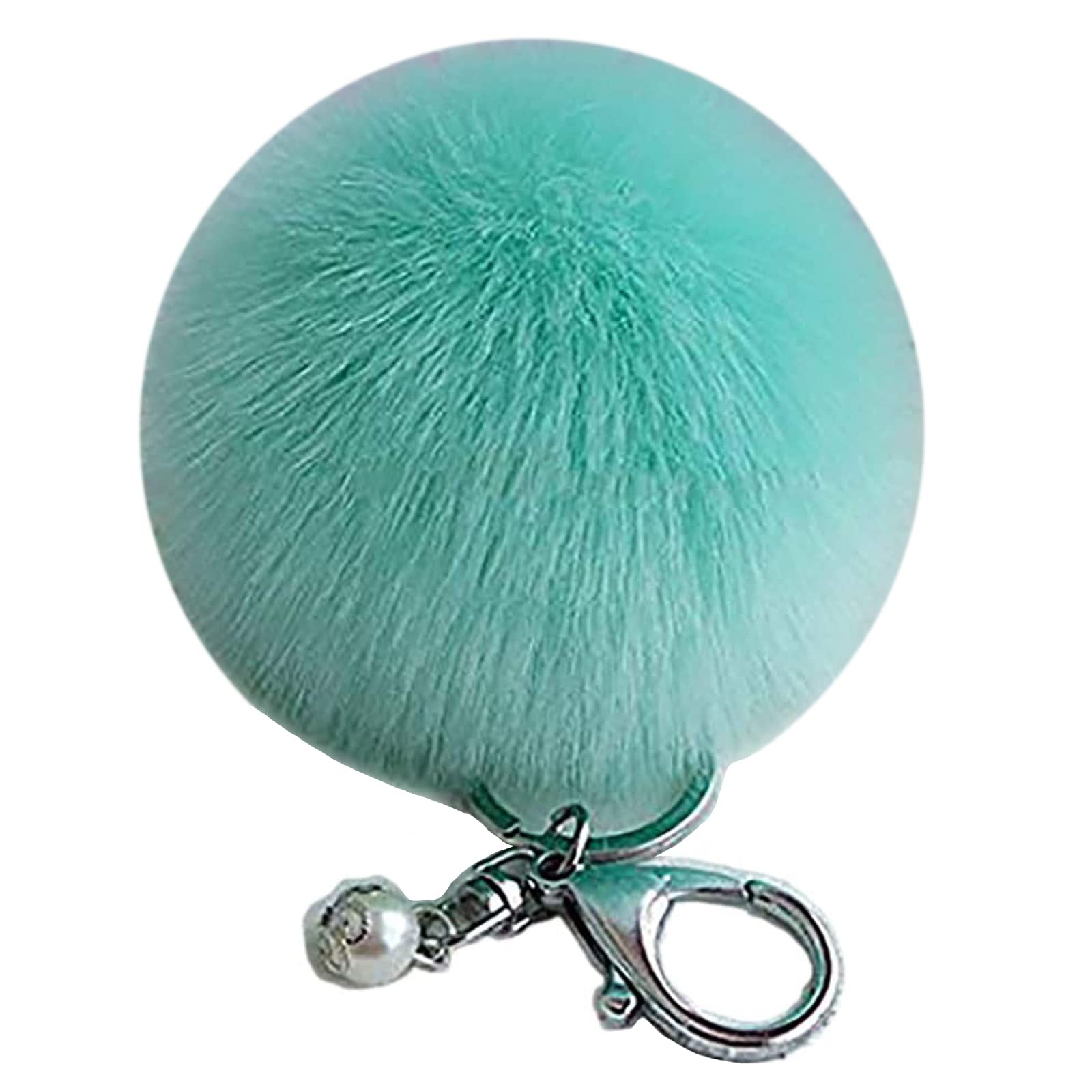 Shining crown Mint Green Sofy Pom Pom Key Chain Lovely Ball Pearl Keyrings