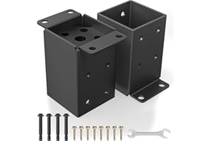 QZER 4x4 Post Base 2 Pcs, Heavy Duty Post Anchor with Anti-Corrosive Partition, Inner Size 3.5"x3.5", 13 Gauge Thick Solid Steel, Rust-Proof Powder-Coated Wood Fence Post Brackets for Support Deck, Pergola