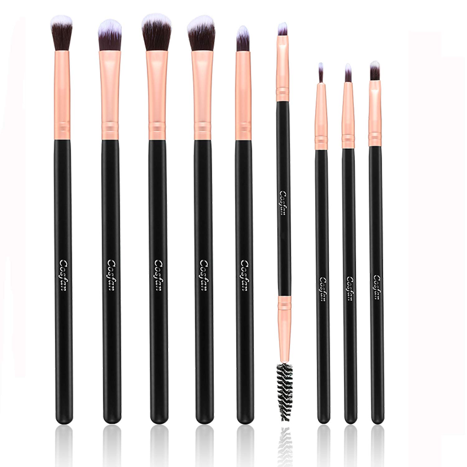 Eye Makeup Brushes 9pcs Rose Gold Eyeshadow Makeup Brushes Set Soft Synthetic Hairs & Wood Handle for Eyeshadow, Eyebrow, Eyeliner, Blending