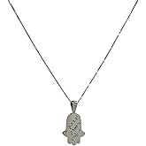 "May The Lord Bless You And Guard You" (Birkat Kohanim) Blessing Charm in Hebrew Text on 925 Sterling Silver Hamsa Hand & 19" Box Chain Necklace - Gift for Protection for Men & Women