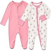 Aablexema Baby Footed Coverall Pajamas with Mittens Rayon from Bamboo 2pcs Newborn Infant 2-way Zipper Outfit