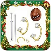 MODRSA 18g Horseshoe Nose Ring Hoop 6mm 18 gauge Gold Double Gem Horse Shoe Nose Rings for Women Surgical Steel Half Hoop U Shape Small Tragus Earring Gold Helix Piercing Jewelry Septum Rings 18g