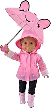 Ebuddy 6pc/Set Rain Coat Set Doll Clothes for 18 inch American Girl Includes Rain Jacket, Umbrella, Boots, Hat, Pants,T-shirt